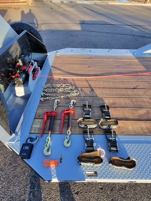 RawMaxx SLX 18' — tie-down gear laid out on deck